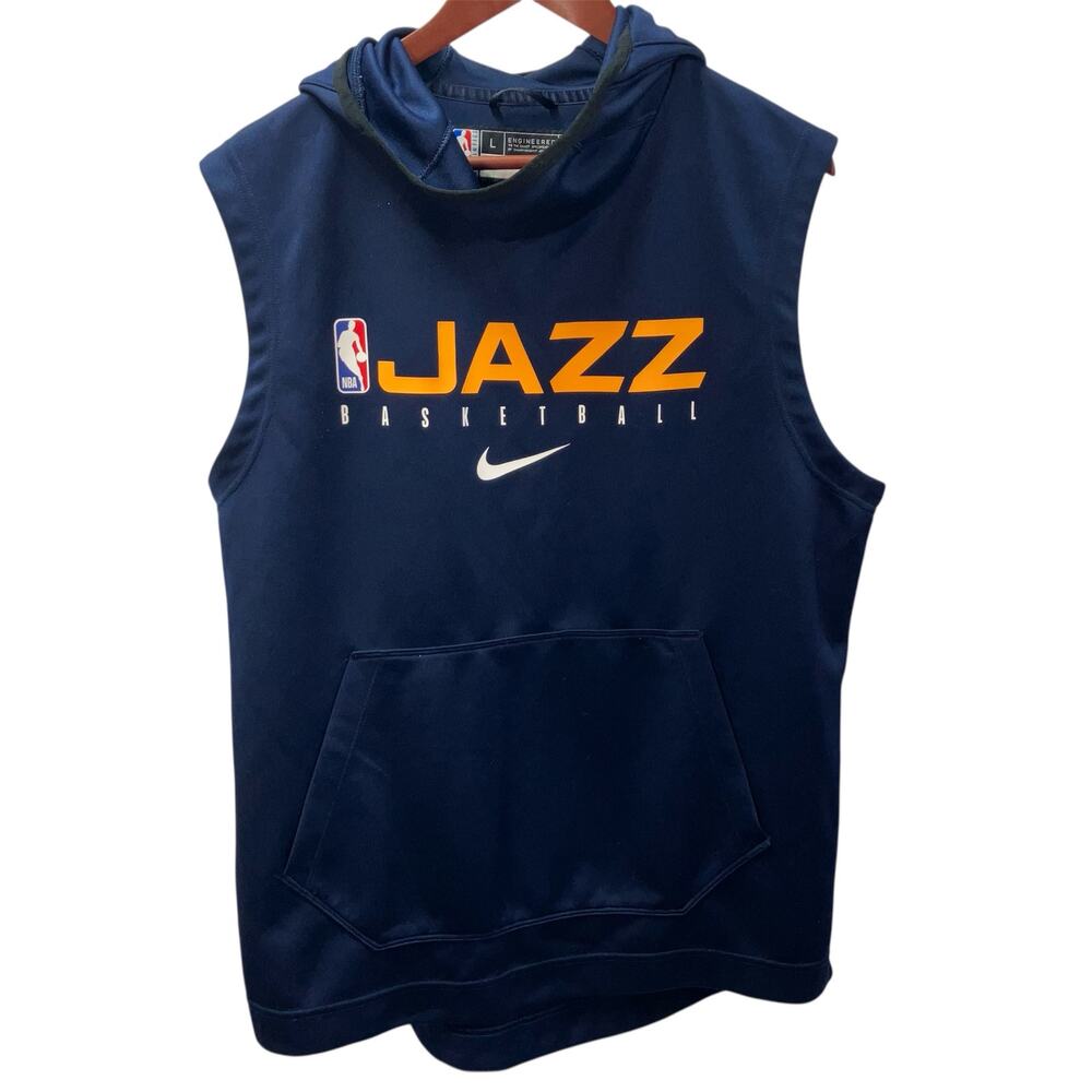 Utah Jazz Fanatics‎ Authentic Team-Issued Navy Sleeveless Hoodie Men's Large